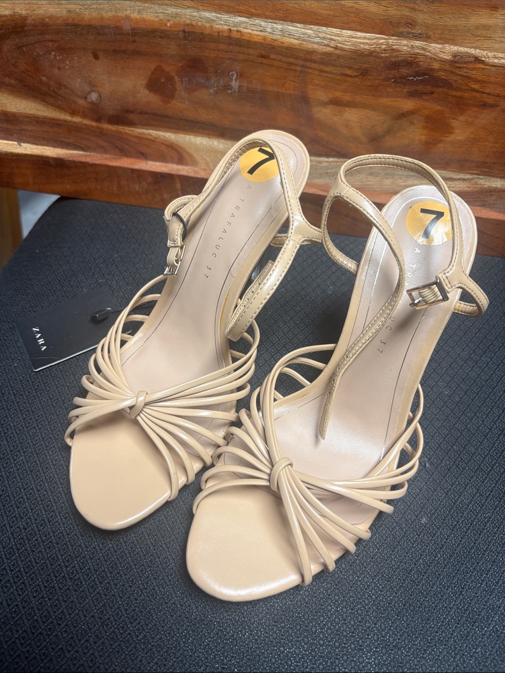 Zara Beige Strappy Knotted Heels